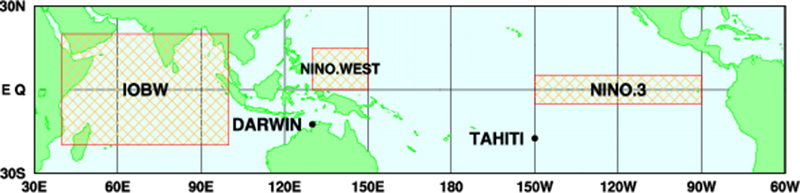 エルニーニョ監視海域を含む海域の図